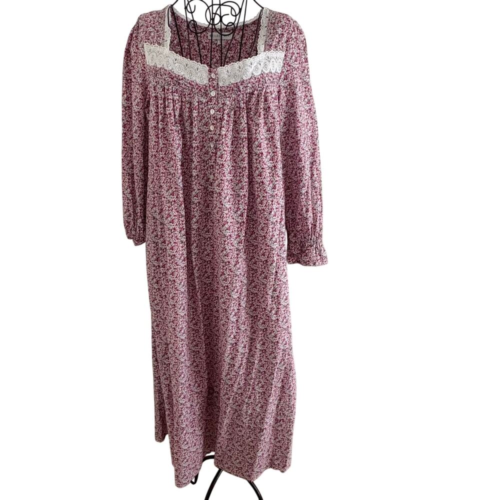 Eileen West Cottage Floral Lace Ruffled 100% Cotton Victorian Nightgown Prairie